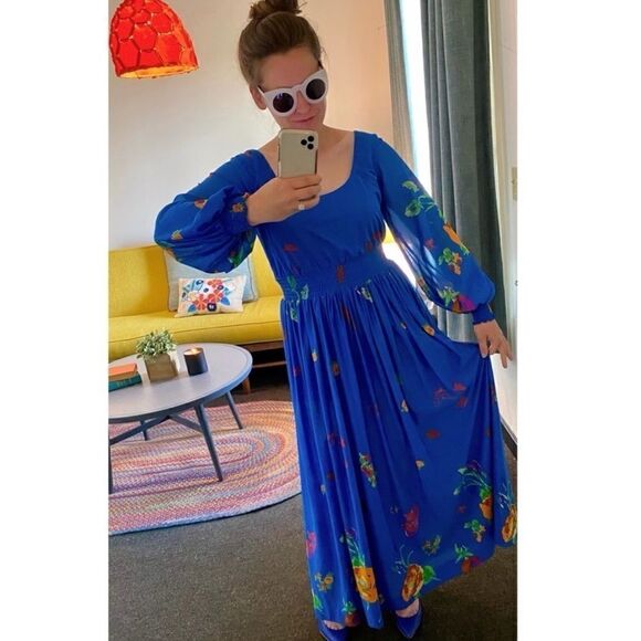 RARE Vintage 1970’s Lilli Diamond California Viid Floral Print Maxi Dress Gown - Picture 5 of 10